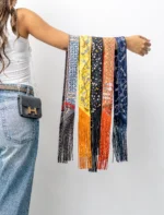 Hermes Les Voitures Nouvelles leather fringes Twilly Bleu / Rouge H / Marron Glacé - Image 5
