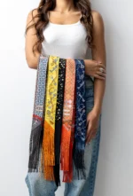 Hermes Les Voitures Nouvelles leather fringes Twilly Bleu / Rouge H / Marron Glacé - Image 4