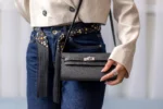 Hermes Red Berries leather fringes Twilly Noir / Beige Doré / Orange - Image 5